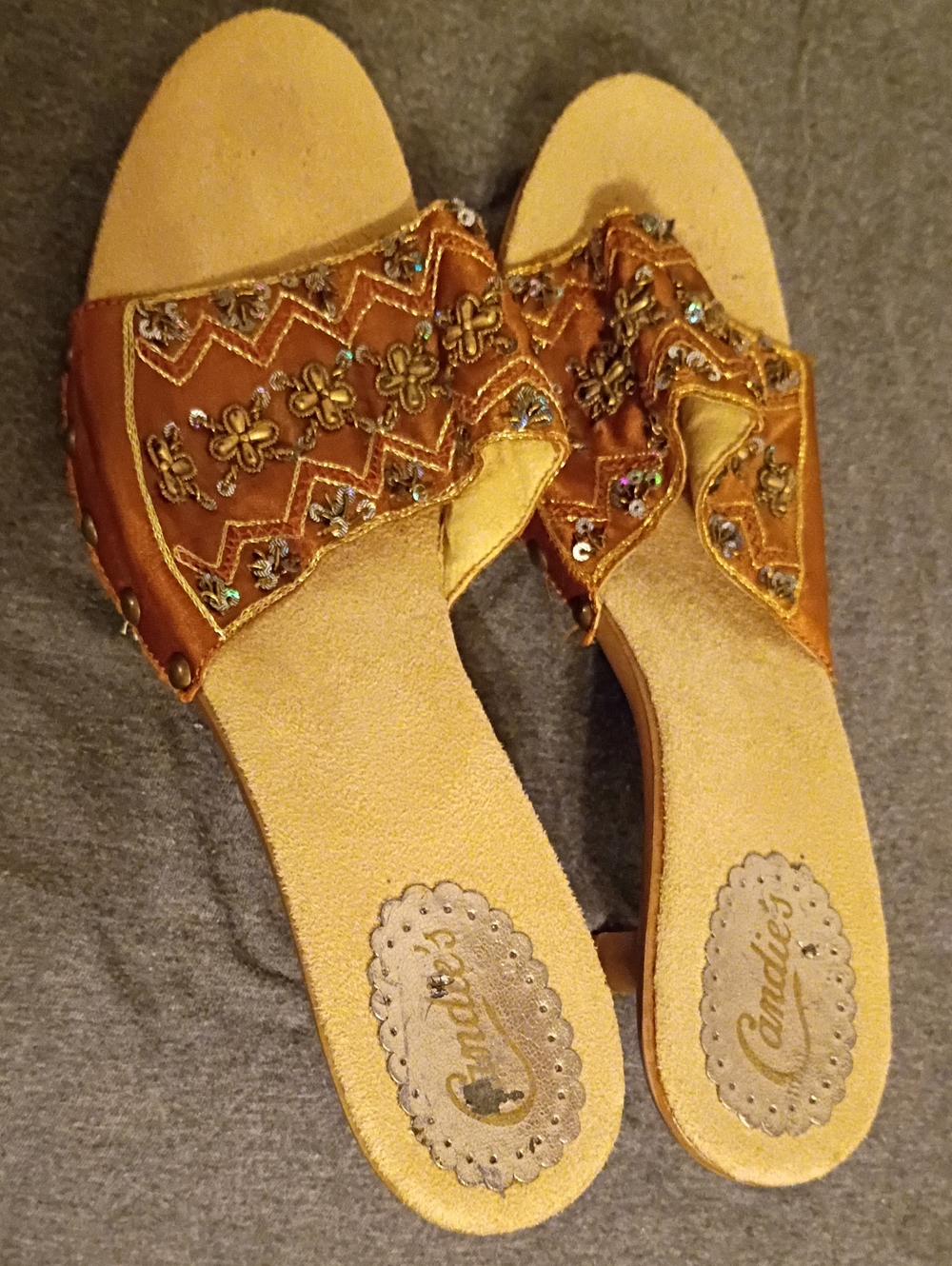 Candie's Tan Brown Embellished Slide Mules